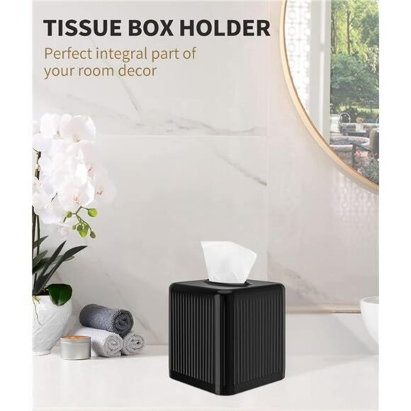 Black plastic square tissue box cover cube tissue holder for bathroom bedroom of - Picture 6 of 8